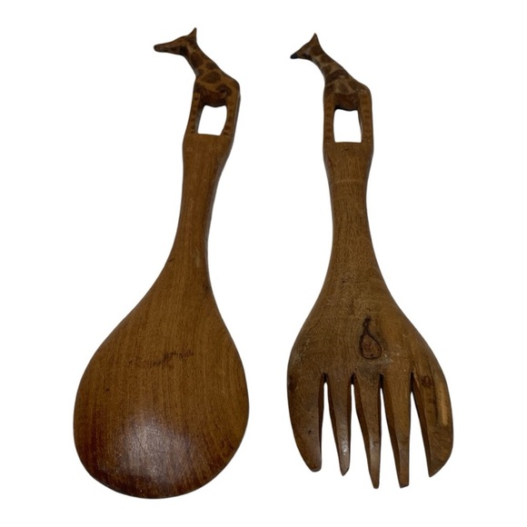 Vintage MCM Monkey pod 10” Wooden Salad Bowl & Tossers - Picture 8 of 9